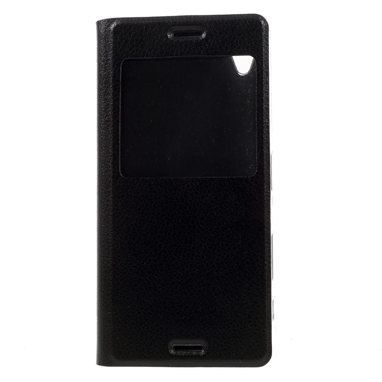 View Window Leather Flip Case for Sony Xperia X - Black-3