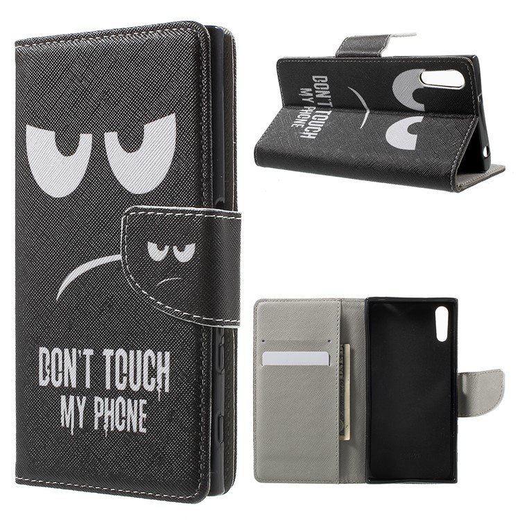 Patterned Leather Wallet Case for Sony Xperia XZs / XZ - Angry Face and Warning Words-1