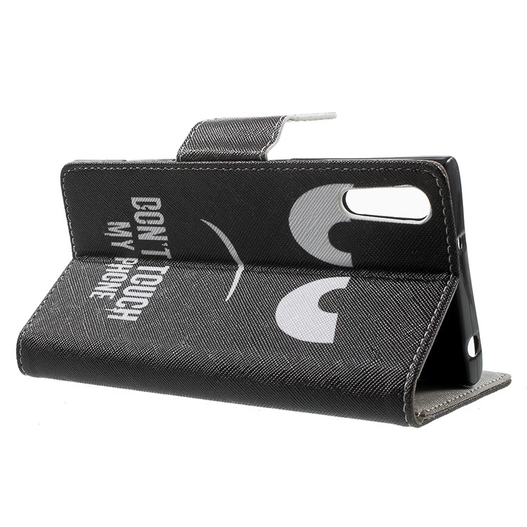Patterned Leather Wallet Case for Sony Xperia XZs / XZ - Angry Face and Warning Words-3