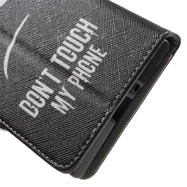 Patterned Leather Wallet Case for Sony Xperia XZs / XZ - Angry Face and Warning Words-9