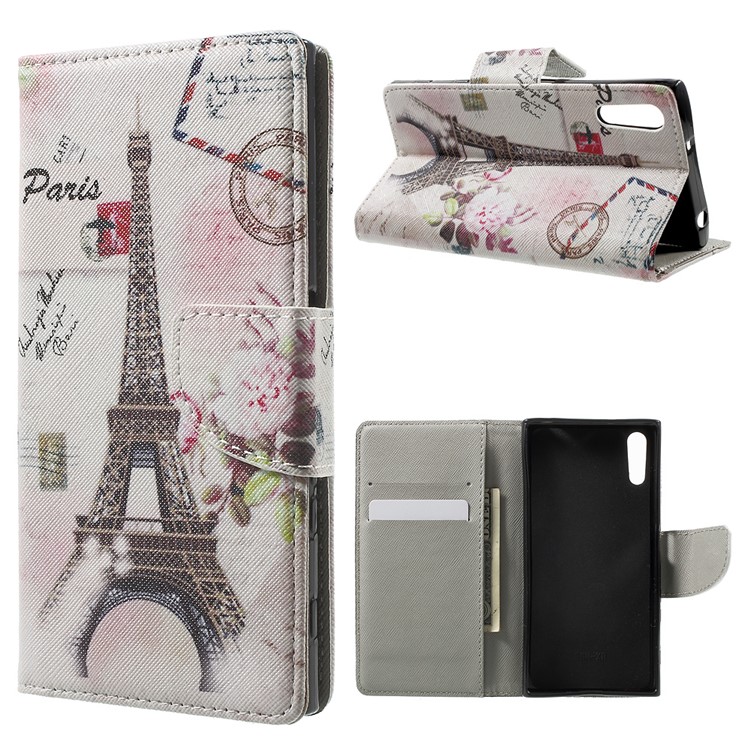 Patterned Leather Wallet Phone Case for Sony Xperia XZs / XZ - Paris Eiffel Tower-1