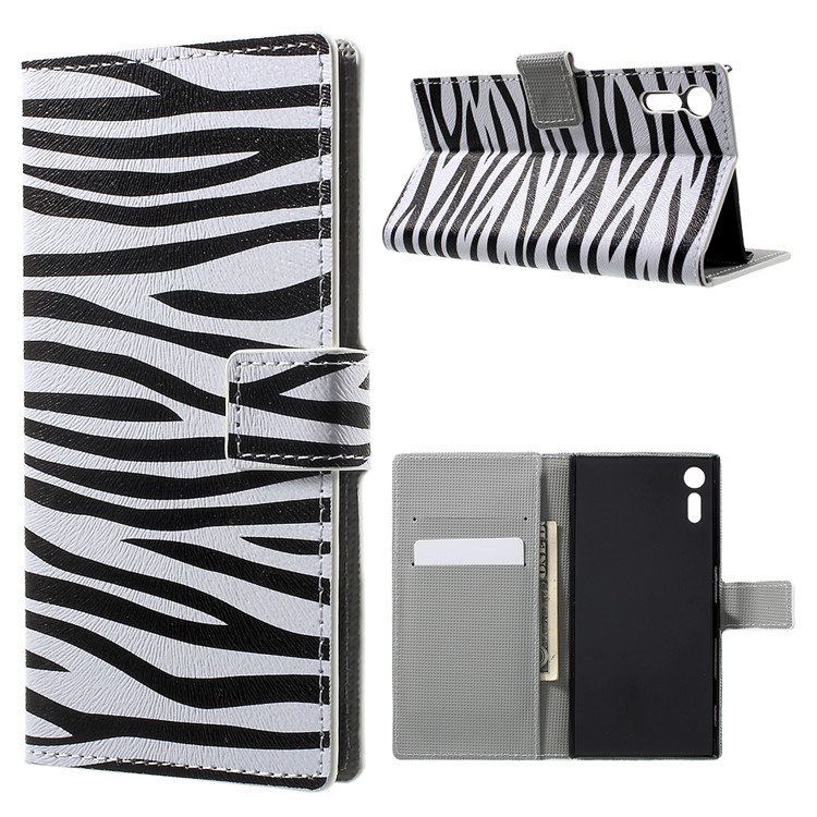 Patterned Leather Wallet Stand Case for Sony Xperia XZ - Zebra Grain-1