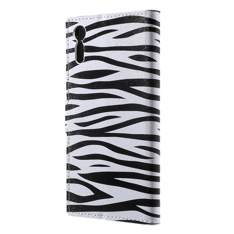 Patterned Leather Wallet Stand Case for Sony Xperia XZ - Zebra Grain-2