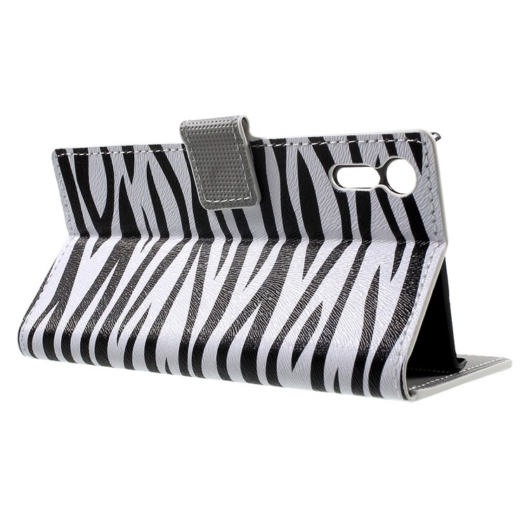 Patterned Leather Wallet Stand Case for Sony Xperia XZ - Zebra Grain-3