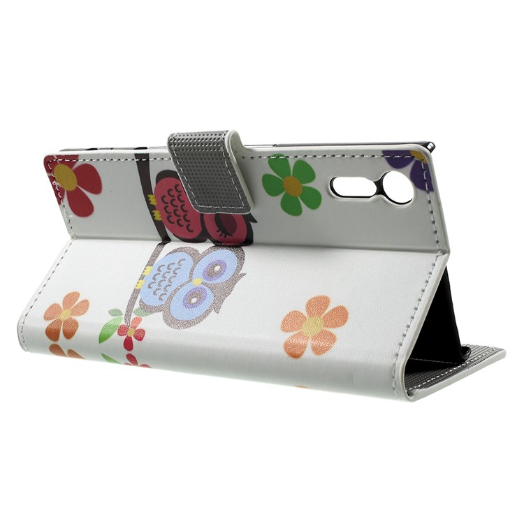 Patterned Leather Wallet Stand Shell for Sony Xperia XZs / XZ - Owl Couple-3