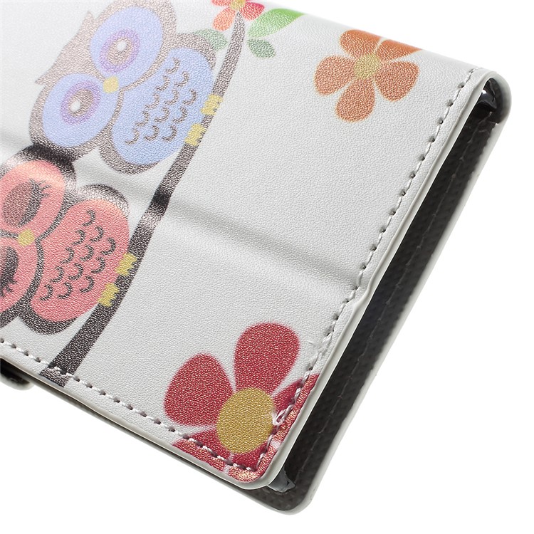 Patterned Leather Wallet Stand Shell for Sony Xperia XZs / XZ - Owl Couple-8