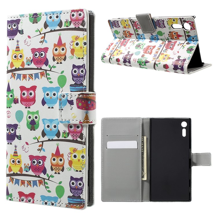 Pattern Printing Leather Wallet Phone Cover for Sony Xperia XZs / XZ - Adorable Owls-1