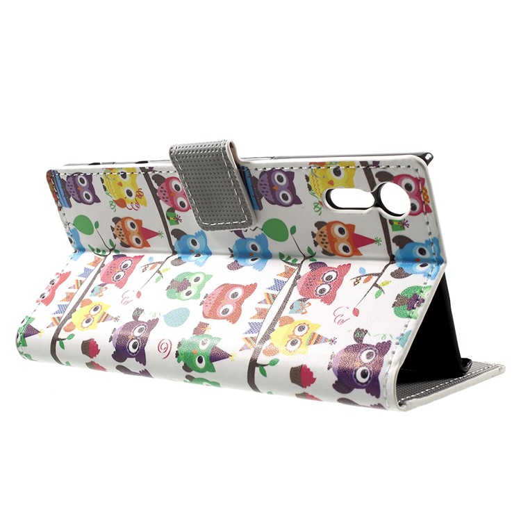 Pattern Printing Leather Wallet Phone Cover for Sony Xperia XZs / XZ - Adorable Owls-3