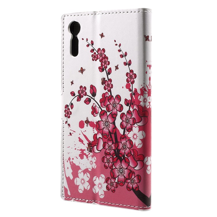 Pattern Printing Leather Wallet Phone Shell for Sony Xperia XZs / XZ - Plum Blossom-2