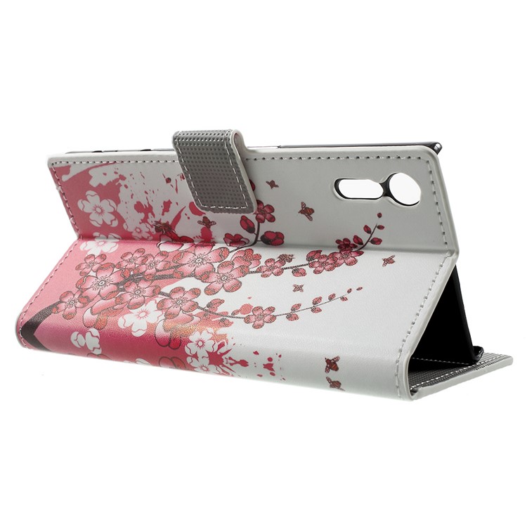 Pattern Printing Leather Wallet Phone Shell for Sony Xperia XZs / XZ - Plum Blossom-3