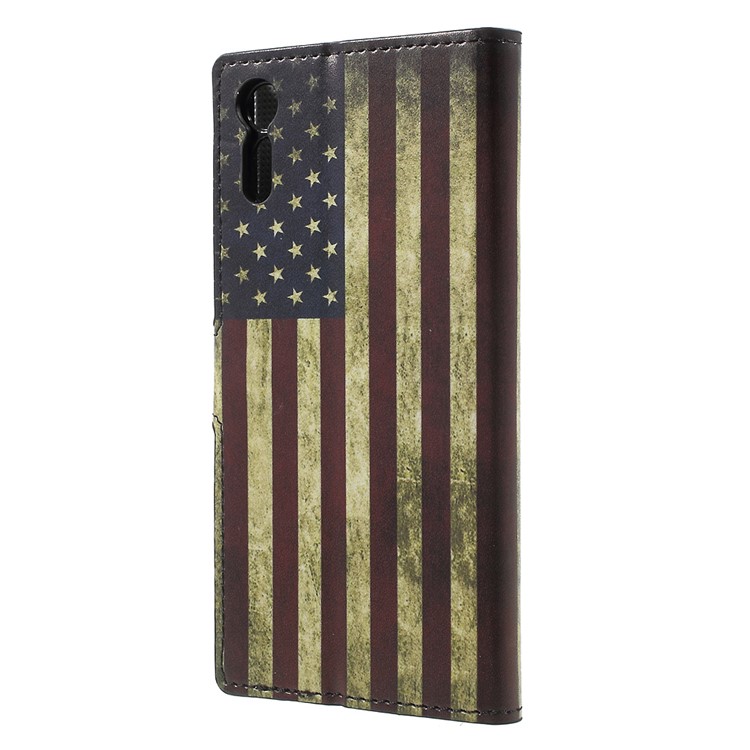 Patterned Leather Wallet Stand Protective Cover for Sony Xperia XZs / XZ - Retro American Flag-2