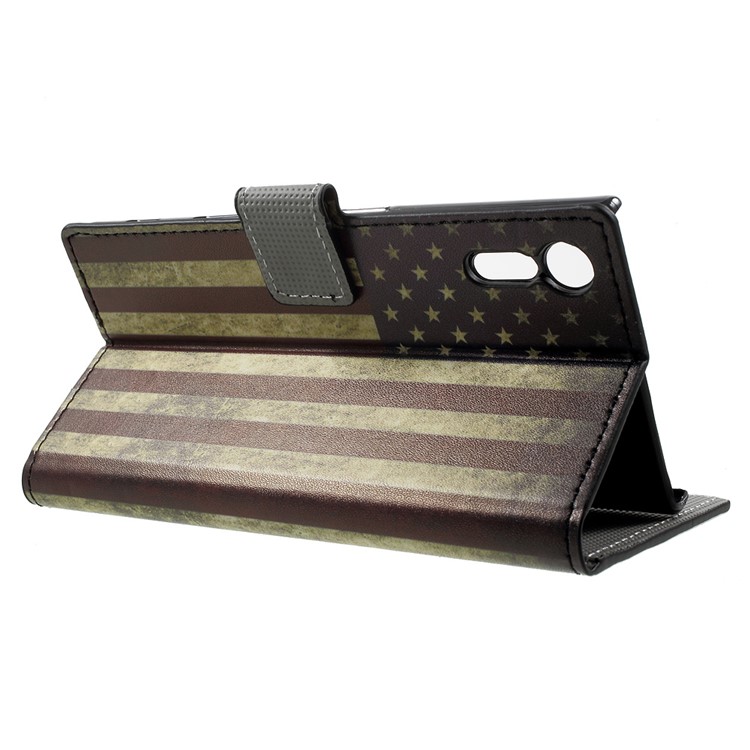 Patterned Leather Wallet Stand Protective Cover for Sony Xperia XZs / XZ - Retro American Flag-3