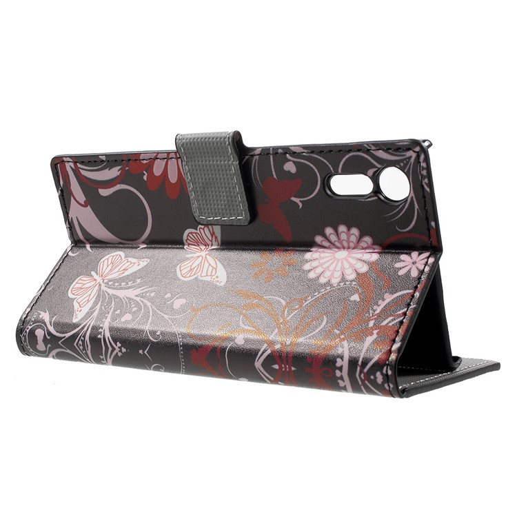 For Sony Xperia XZs / XZ Patterned Leather Wallet Stand Case - Flowers and Butterflies-3