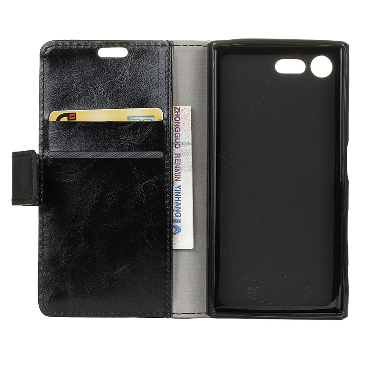 Crazy Horse Ledertasche Standtasche Für Sony Xperia X Compact - Schwarz-3