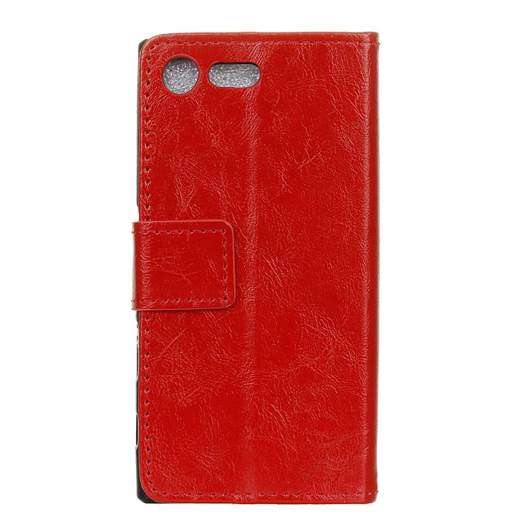 Crazy Horse Leather Wallet Stand Shell for Sony Xperia X Compact - Red-2