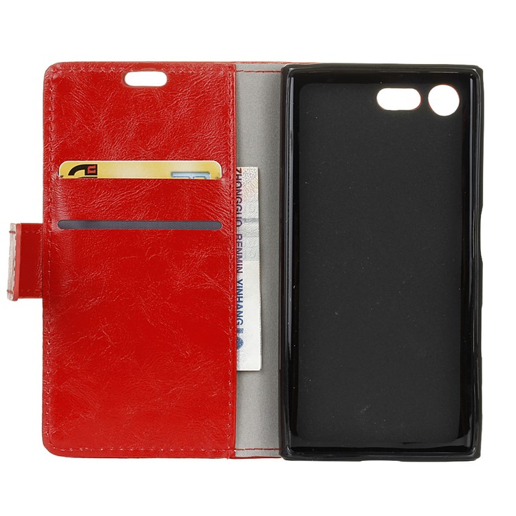 Crazy Horse Leather Wallet Stand Shell for Sony Xperia X Compact - Red-3