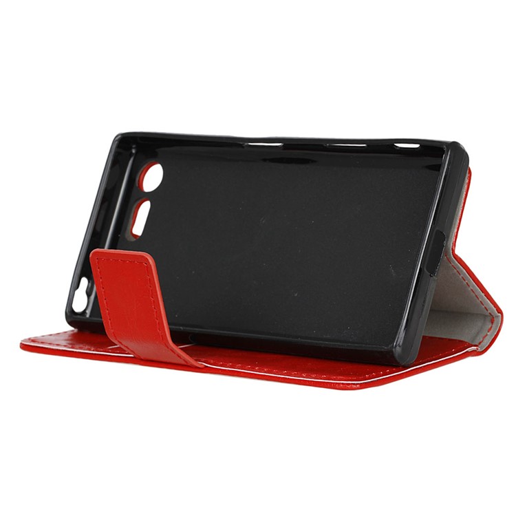 Crazy Horse Leather Wallet Stand Shell for Sony Xperia X Compact - Red-4