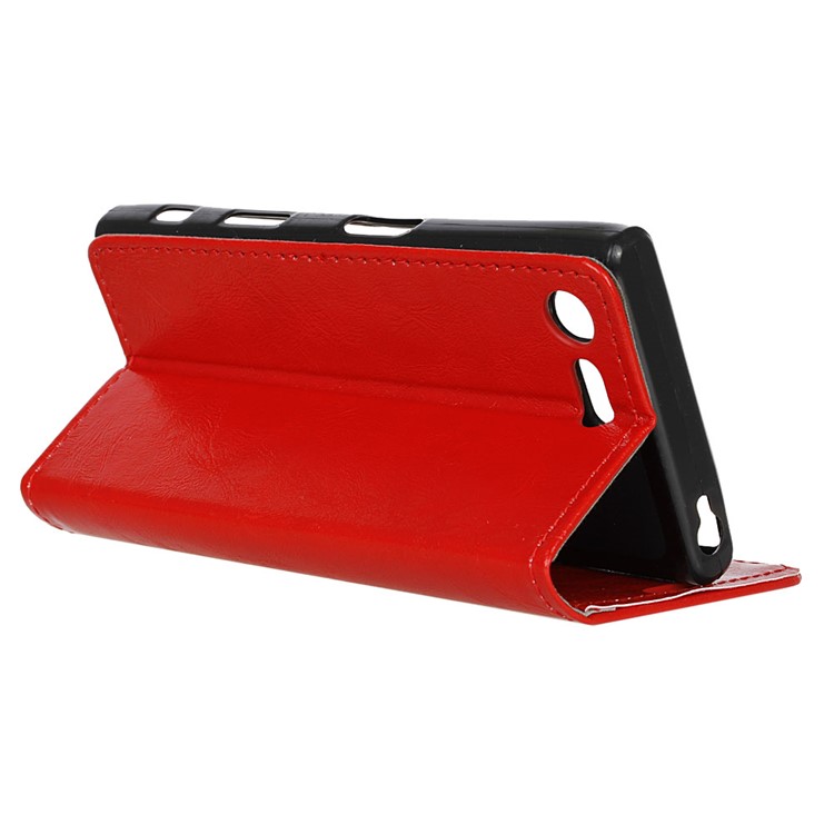 Crazy Horse Leather Wallet Stand Shell for Sony Xperia X Compact - Red-5