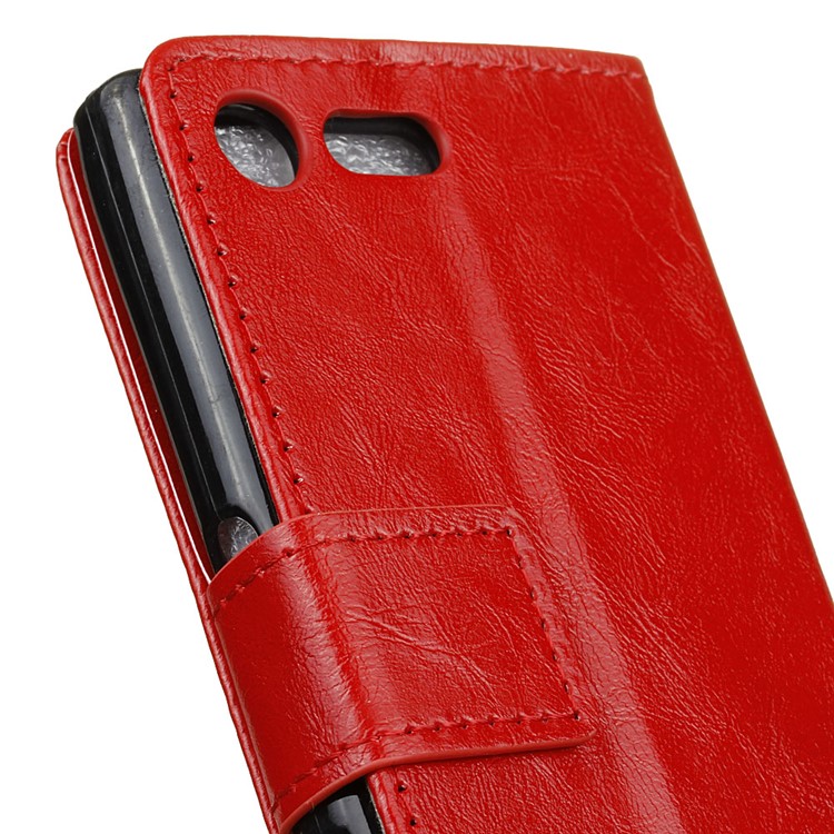 Crazy Horse Leather Wallet Stand Shell for Sony Xperia X Compact - Red-7