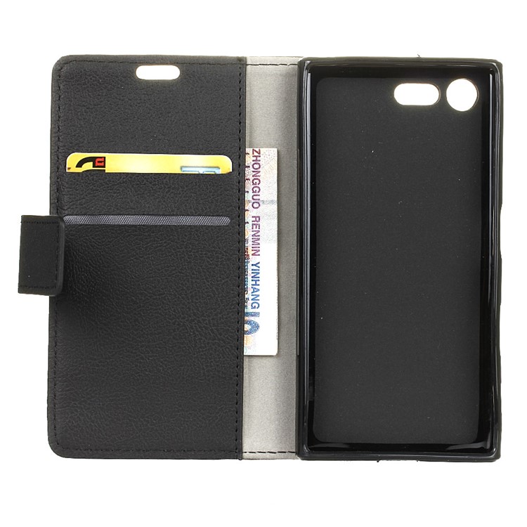 Leather Wallet Flip Stand Case for Sony Xperia X Compact - Black-3
