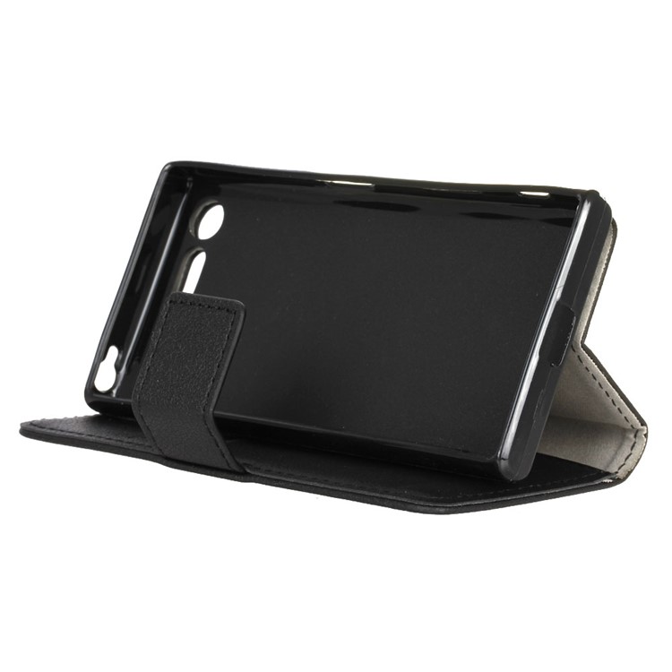 Leather Wallet Flip Stand Case for Sony Xperia X Compact - Black-4