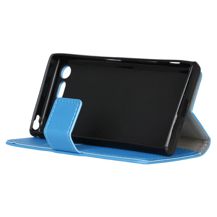 Leather Wallet Stand Shell Case for Sony Xperia X Compact - Blue-4