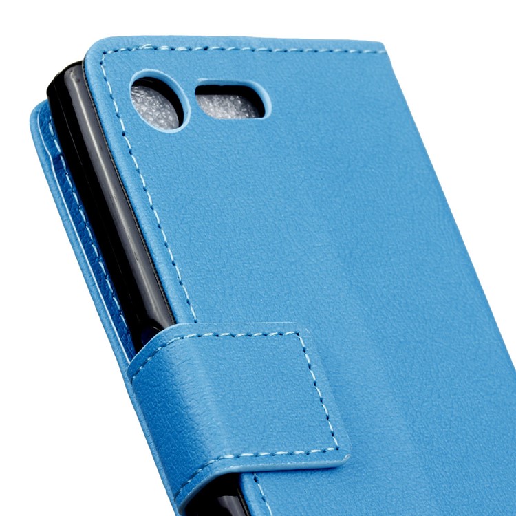 Leather Wallet Stand Shell Case for Sony Xperia X Compact - Blue-7