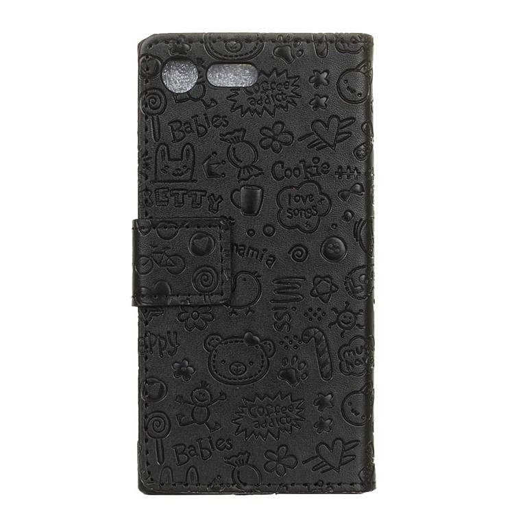 Cartoon Graffiti Leather Wallet Stand Cover for Sony Xperia X Compact - Black-2