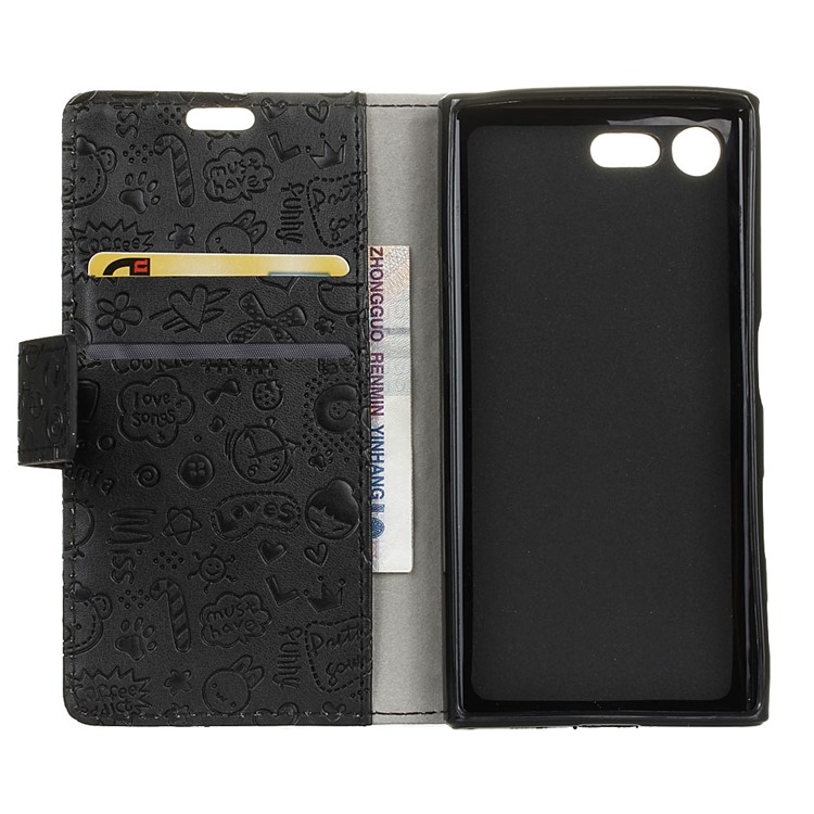 Cartoon Graffiti Leather Wallet Stand Cover for Sony Xperia X Compact - Black-3