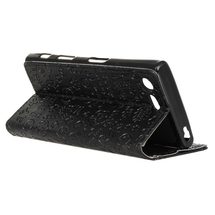 Cartoon Graffiti Leather Wallet Stand Cover for Sony Xperia X Compact - Black-5