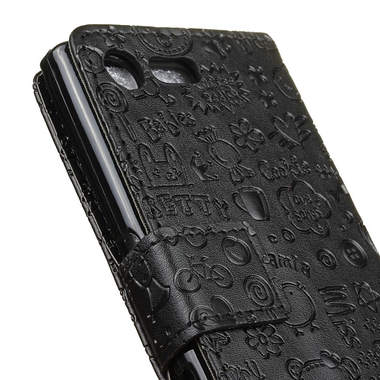 Cartoon Graffiti Leather Wallet Stand Cover for Sony Xperia X Compact - Black-7