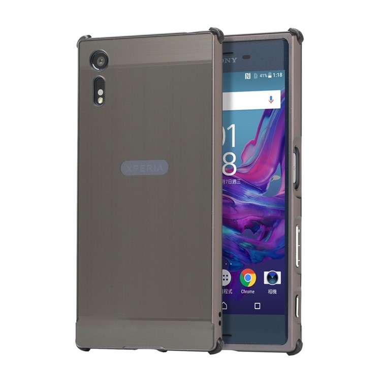 Slide-on Brushed Metal Plating Shell Case for Sony Xperia XZs / XZ - Black-1