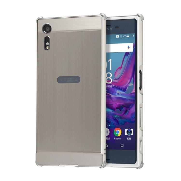 Slide-on Brushed Plating Metal Case Drop Protector for Sony Xperia XZs / XZ - Silver-1