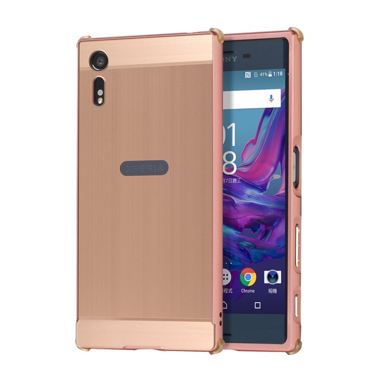 Sliding Brushed Metal Plating Cover Drop-proof Shell for Sony Xperia XZs / XZ - Rose Gold-1