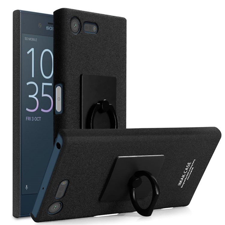 IMAK Matte Hard PC Case with Ring Kickstand for Sony Xperia X Compact - Black-1