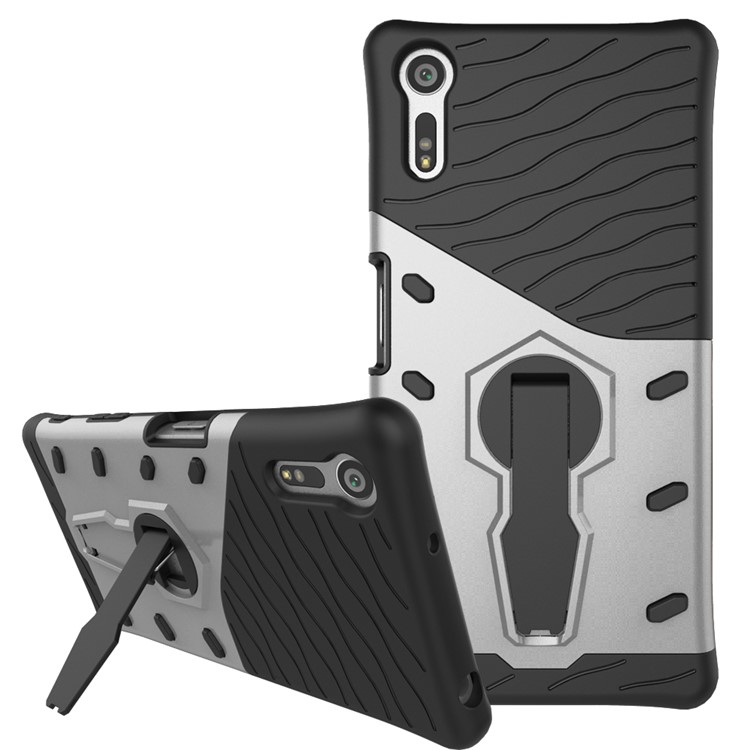 Armor PC + TPU Hybrid Kickstand Case for Sony Xperia XZs / XZ - Silver-1