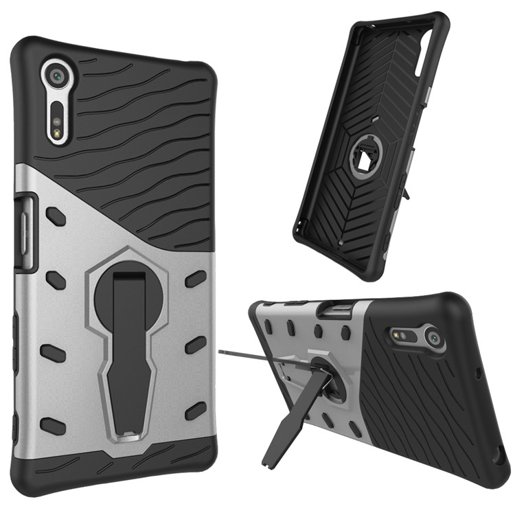 Armor PC + TPU Hybrid Kickstand Case for Sony Xperia XZs / XZ - Silver-2