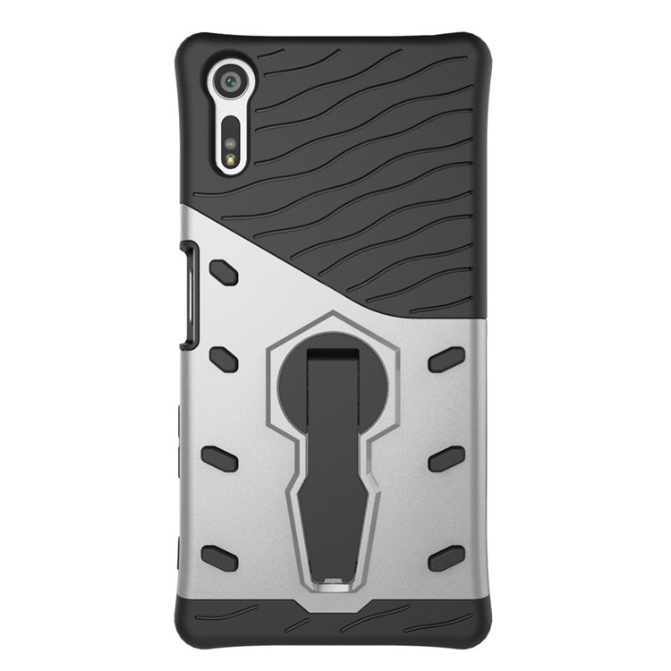 Armor PC + TPU Hybrid Kickstand Case for Sony Xperia XZs / XZ - Silver-3