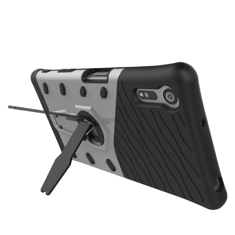 Armor PC + TPU Hybrid Kickstand Case for Sony Xperia XZs / XZ - Silver-7
