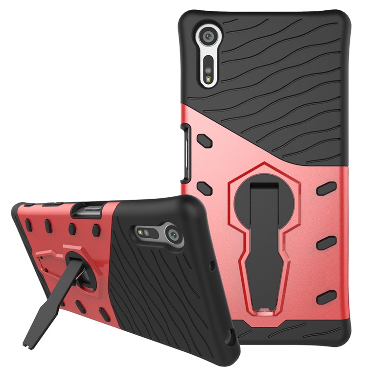 Armor PC + TPU Hybrid Shell for Sony Xperia XZs / XZ with Kickstand- Red-1
