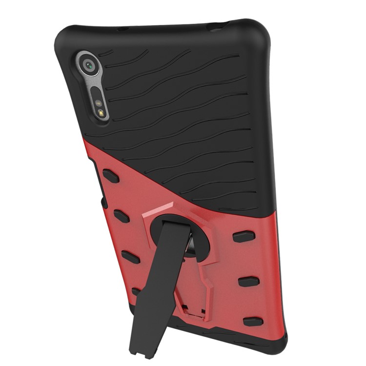 Armor PC + TPU Hybrid Shell for Sony Xperia XZs / XZ with Kickstand- Red-5