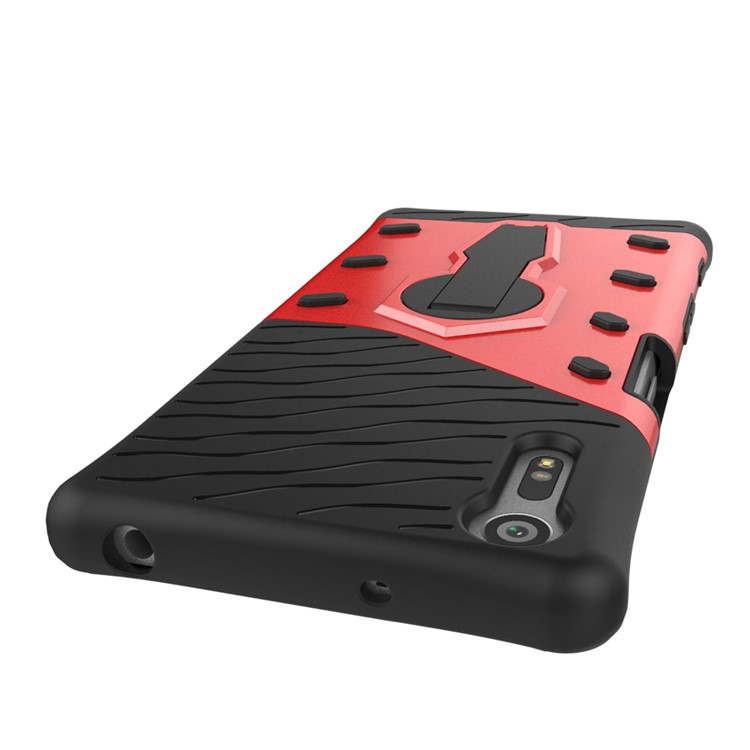 Armor PC + TPU Hybrid Shell for Sony Xperia XZs / XZ with Kickstand- Red-8