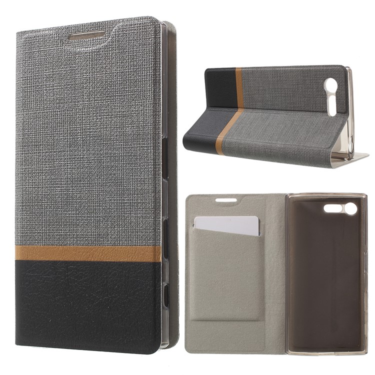 Cross Texture Leather Card Holder Case for Sony Xperia X Compact - Grey-1