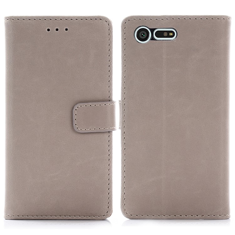 Housse de portefeuille en cuir Crazy Horse pour Sony Xperia X Compact - gris-1