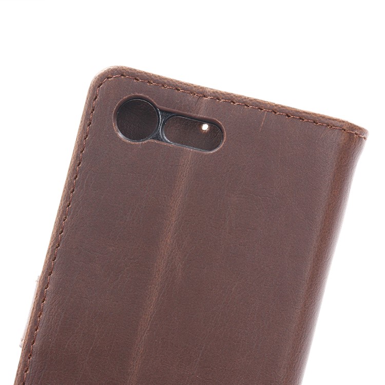 Case in Pelle di Texture Folle Per Sony Xperia X Compact e Shock Aofforte TPU Wallet Stand Style Flip Cover Del Telefono Flip - Caffè-10