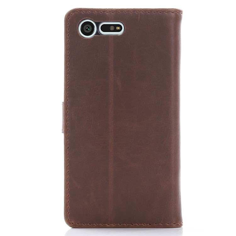 Case in Pelle di Texture Folle Per Sony Xperia X Compact e Shock Aofforte TPU Wallet Stand Style Flip Cover Del Telefono Flip - Caffè-3