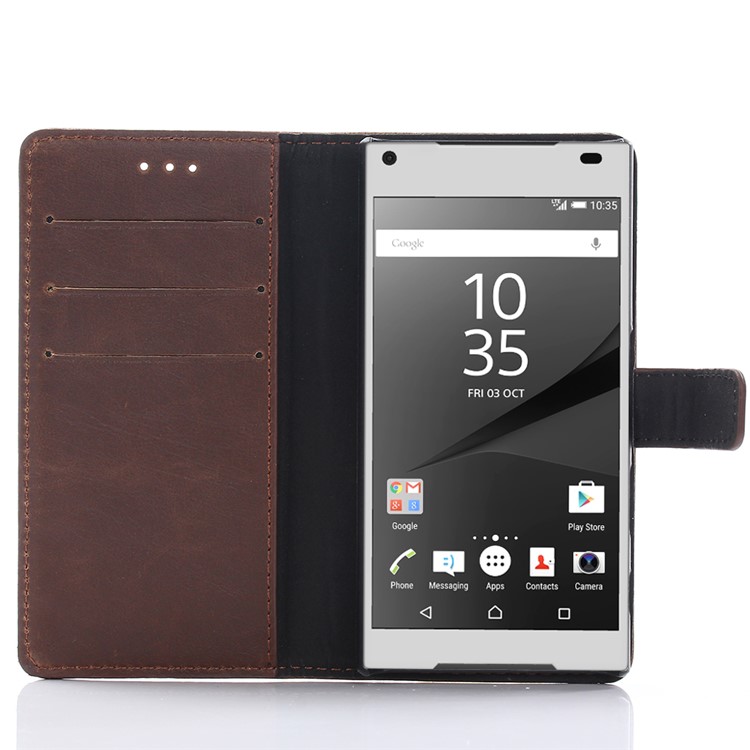 Case in Pelle di Texture Folle Per Sony Xperia X Compact e Shock Aofforte TPU Wallet Stand Style Flip Cover Del Telefono Flip - Caffè