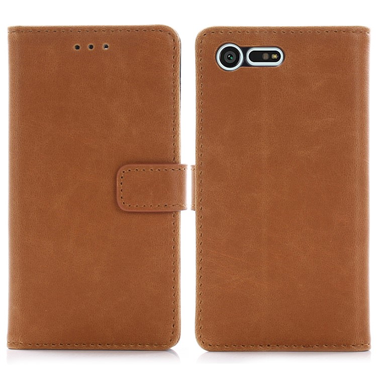Crazy Horse Leather Wallet Cover Case for Sony Xperia X Compact - Brown-1