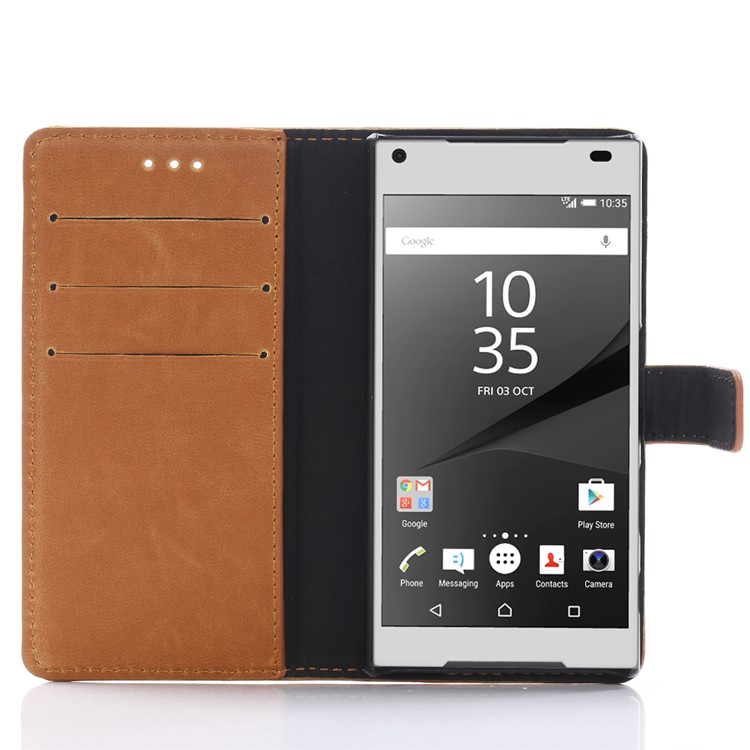 Crazy Horse Leather Wallet Cover Case for Sony Xperia X Compact - Brown-4