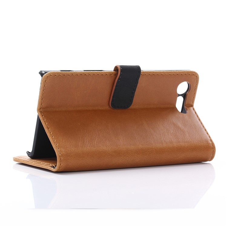 Crazy Horse Leather Wallet Cover Case for Sony Xperia X Compact - Brown-5